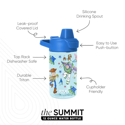 Simple Modern Disney Kids Tritan Plastic Summit Water Bottle | 12 oz BPA-Free Cup with Covered Leak Proof Straw Lid for Boys, Toddlers | Buzz and Woody Adventures - color: Disney: Buzz and Woody Adventures, style: Covered Lid | 12oz
