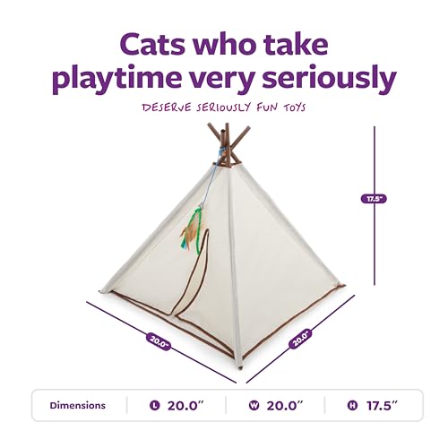 SmartyKat Kitty Camp Crinkle Cat Tent Hideaway, Collapsible Tent with Detachable Feather Toy for Privacy & Play for Cats & Kittens, Beige, One Size - style: Kitty Camp Tent