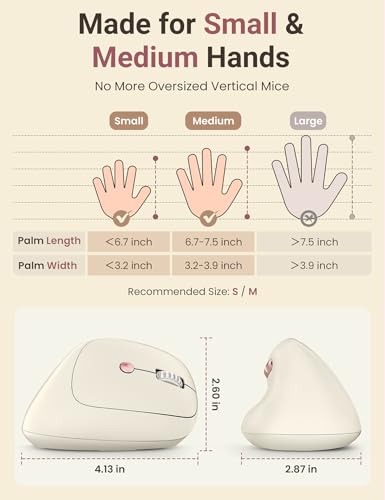 Ergonomic Vertical Wireless Mouse, 57°, Small/Medium Hands, Beige | Rechargeable, Quiet Click, 800/1200/1600 DPI, 2.4GHz USB Receiver, Forward/Back Buttons, Computer Mouse for Laptop PC Mac - color: Beige