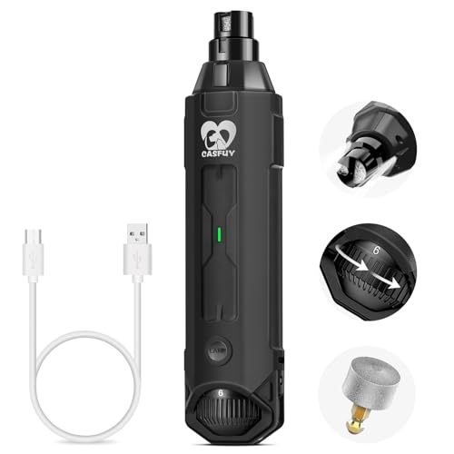 Casfuy 6-Speed Dog Nail Grinder - Newest Enhanced Pet Nail Grinder Super Quiet Electric Dog Nail Trimmer Rechargeable Painless Paws Grooming & Smoothing Tool for Large Medium Small Dogs (Grey) - color: D-Grey