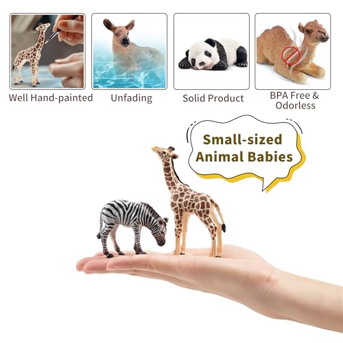 Toymany 12PCS Forest Animals Baby Figurines, Realistic Woodland Animals Figures Toys Includes Elephant, Mountain Lion, Giraffe and Deer Cubs, Cake Toppers Christmas Birthday Gift for Kids Toddlers - style: Baby Wild Animals