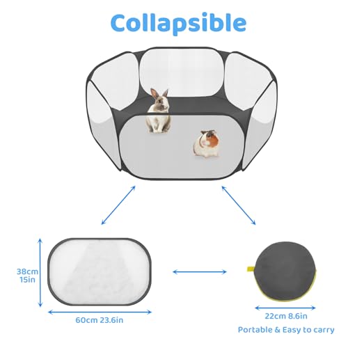 Amakunft Small Animal Playpen, Pop-Up Portable Play Yard for Guinea Pigs, Rabbits, Hamsters, Hedgehogs, Foldable Exercise Fence with Breathable Mesh for Indoor Outdoor Use | 47 x 24 x 15 in portable guinea pig play pen with breathable mesh, folds flat for