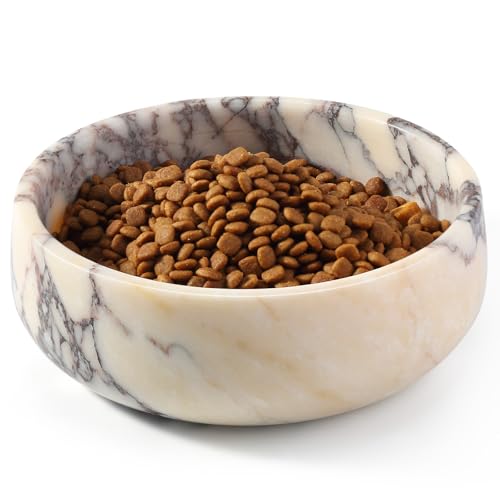 Karibiber Calacatta Marble Dog Bowl, 5lbs Weighted Dog Food Bowl, Non-Slip Large Heavy Water Bowls, Cute Purple Stone Food and Water Dish for Medium Dogs, Natural Marble, Easy to Clean, Holds 4 Cups - color: Calacatta Purple, size: S