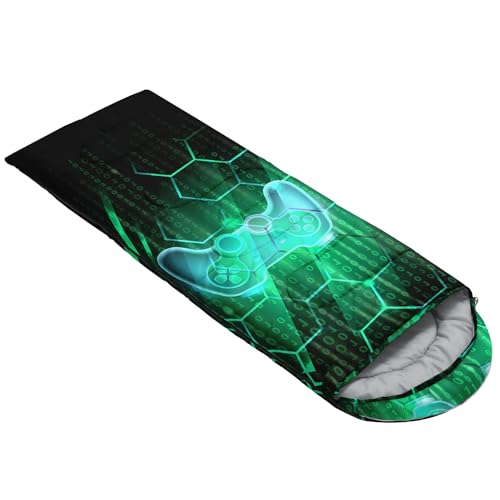 Axolotl Gamepad Sleeping Bag,3 Season Warm and Cool Weather Game Console Sleeping Bag for Boys Teens,Waterproof Lightweight Geometry Hexagonal Sleeping Bag for Traveling,Outdoors Camping,Blue,Black - color: Gamepad02