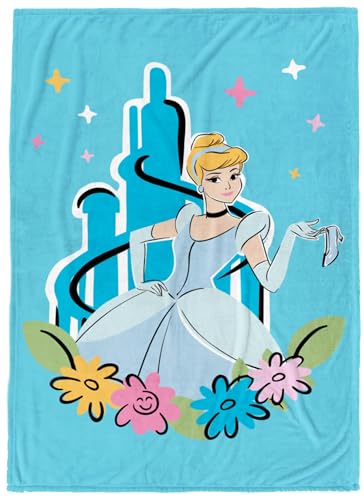 Jay Franco Kids Plush Throw Blanket – Soft & Cozy Fleece Throw for Bedroom & Couch Décor, Official Licensed Product, Blue - Disney Princess Cinderella, 60x90 - Large Blanket - color: Blue - Disney Princess Cinderella, size: 60x90 - Large Blanket