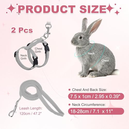 Rabbit Harness and Leash, Escape Proof Bunny Cat Leash Small Animal Harness Soft Adjustable Buckle(2Pcs, Gray) for Bunny Kitten Cats Puppies Walking Hiking Training - color: Gray