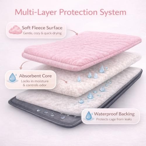 Reusable Guinea Pig C&C Cage Liner – Pink Fleece Bedding with Absorbent Core & Waterproof Bottom – Fits C&C 2x4 Guinea Pig Cages – Ideal for Small Animal Homes (Pink, 2X4 C&C)