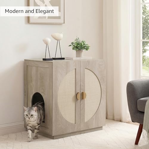unipaws Tall Cat Litter Box Enclosure for Tall or Top Entry Litter Box | Hidden Litter Box Cover with Shelves, Kitty Enclosed Litter Box Cabinet, Cat Box Furniture - color: Weathered Grey