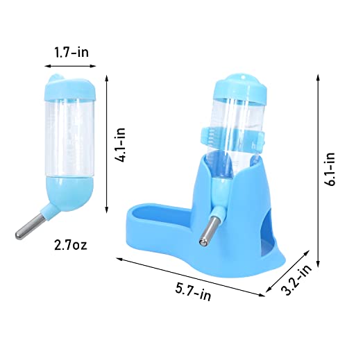 Wontee 3 in 1 Hamster Water Bottle with Food Bowl Hideout Base, 80ML, Blue | Water dispenser, food container, hideout, stable base, easy to refill, for glass tank/cage, dwarf hamster/mouse/gerbil, 2.7oz - color: Blue, size: 80ML