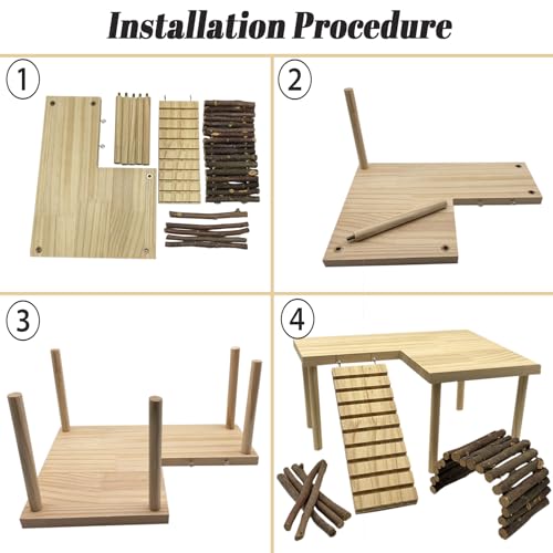 Wooden Hamster Platform with Legs, Small Syrian Hamsters Climbing Platforms with Ramp Kit Wood Ladder Bridge Rat Playing Toy Standing Table Gerbil Cage Accessories - size: Small