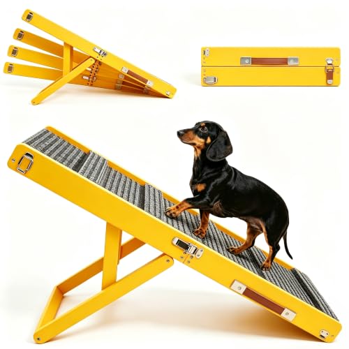 Pawaboo Dog Ramp, Foldable Small Pet Dog Ramp for Sofa, Couch, Stairs with Non-Slip Pad, 4 Adjustable Height from 13'' to 21", Yellow - color: Yellow, size: 80×30cm-for couch