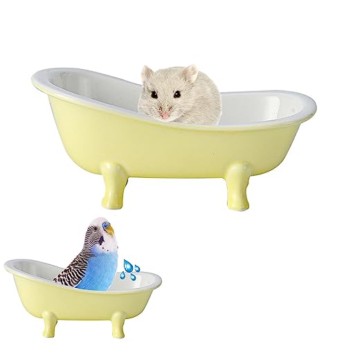 Summer Hamster Ceramic Bed Bathtub, Small Animal Ice Accessories Cage Hideout Toys，Bird Relax Habitat House, Sleep Pad Nest or Hamster, Food Bowl for Guinea Pigs/Squirrel/Chinchilla - color: Yellow