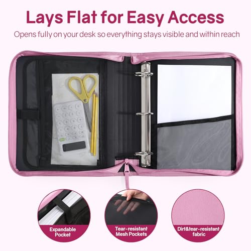 SUNEE Zippered Binder Bag with Handle, 2-Inch 3-Ring O-Ring, 500-Sheet Capacity, Includes Zip Pocket, 5-Tab Expanding File Folder, Multi-Pocket Organizer Binder for Middle School, Grape Purple - color: Grape Purple