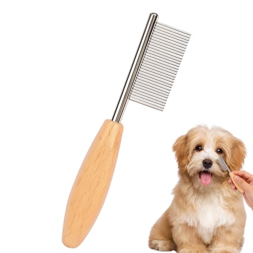 HOP Small Dog Comb with Wooden Handle Dog Eyes&Face Metal Comb | Pet Fine Tooth Flea Comb,Pet Grooming Tool for Dogs Cats Rabbits Guinea Pigs Gentle Remove Loose Hair Tangles Dirt Fleas