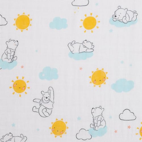 Disney Winnie the Pooh 3 Piece Muslin Swaddle Baby Blanket Set - color: Winnie the Pooh Yellow, Aqua, and White