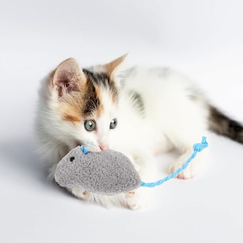 LUOZZY 5pcs Plush Mouse Cat Toys Gray Mice with Blue Tails for Kittens | Soft Mouse Shapes with Blue Tails Encourage Pouncing and Batting, Five-Piece Set for Indoor Cats, Kittens, and Play Areas