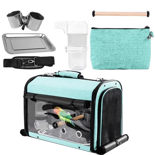 Sanmoncare Bird Carrier Bag Cockatiel Travel Cage with Stand, Lightweight Travel Carrier for Small Bird, Portable Parrot Travel Bag, Pet Transparent Travel Backpack - color: Green