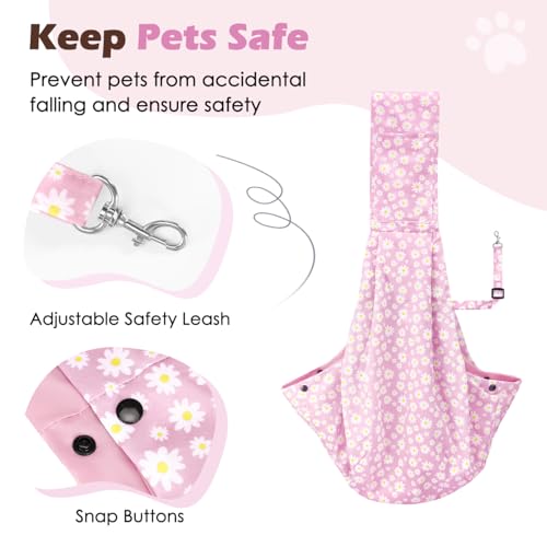 Pawaboo Small Dog Sling Carrier | Reversible Puppy Small Pet Carrier,Hands Free,Safety Buckle,Storage Pocket for Travel,Outdoor Activities Pink Daisy - color: P-Pink Daisy