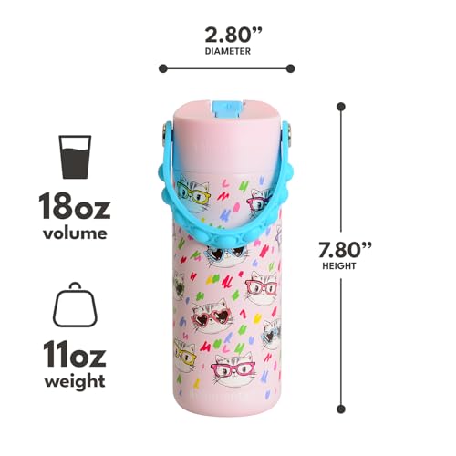 Elemental Insulated Kids Water Bottle, Stainless Steel Water Bottle with Straw Lid & Pop-It Handle, Leak-Proof Water Bottles for School, Boys or Girls, Travelling and Sports, 18oz - Stylish Cat - color: Stylish Cat