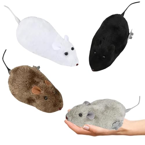 The Dreidel Company Wind-Up Mouse Racing Mouse Plush Mice Cat Chaser 6" Inches, Realistic Looking Pet with Twirling Tail (4-Pack) - size: 4-Pack