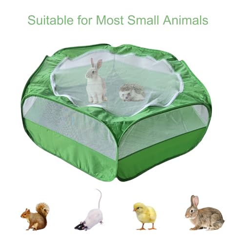 Small Animal Playpen with Zippered Mesh Cover - Portable Foldable Chicken Brooder Box, Indoor Outdoor Enclosure for Guinea Pigs, Bunny, Rabbits, Ferrets, Chinchillas, Kittens (Green) - color: Green