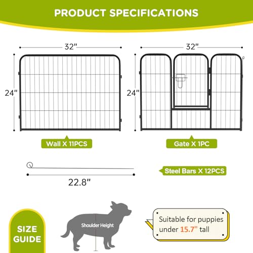BestPet | Dog Playpen | 24 Inch, 12 Panels | Heavy Duty Metal Pet Exercise Pen | Indoor Outdoor Fence Panels | Rust-Resistant, Removable, Tool-Free Setup | Anti-Skid, Expandable Design - style: 12 panels