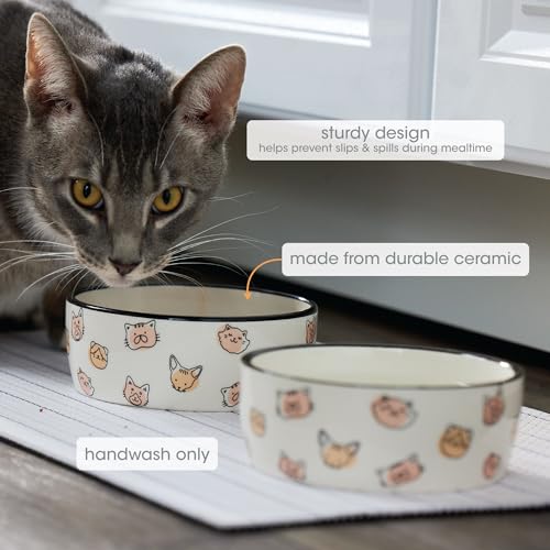 Pearhead Ceramic Cat Bowl, Holds 12 oz, Cute Cat Face Design - color: Blush Cat Faces, size: Single Bowl