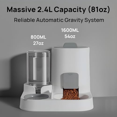 Automatic Cat Feeder and Water Dispenser 2-in-1 Food Bowl Station | Gravity Station for Small Cats Dogs Kitten Puppy, Auto Feeding Supplies, Automatic Cat Food and Water Dispenser