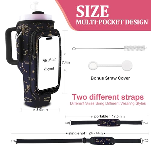 Stanley Carrier Bag for Stanley 40oz/30ozTumbler with Phone with 2 Adjustable Strap,3 Pockets Bottle Stanley Cup Carrier Bag & Case,Accessories for Hiking Travelling - color: Starry Sky
