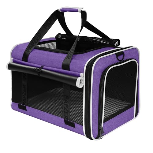 Cat Carrier for Travel, Soft-Sided, Top Loading, Privacy Curtain, to 20 lbs | Medium Pet Carry Bag Anxiety Cat, Vet Visit Car Transport Luggage Sleeve Suitcase Attachable Small Puppy Crate Kennel Purple - color: Purple