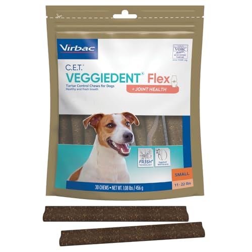C.E.T. Veggiedent Fr3sh & Flex Plaque and Tartar Control Chew for Dogs, S | Dog joint health dental chews, mobility support, plant based chews, VOHC approved for plaque & tartar, fresh breath - style: Small 11-22lbs