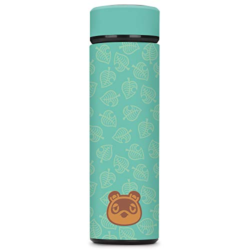 Animal Crossing: New Horizons - Teal Leaves Vacuum Insulated Stainless Steel Sport Water Bottle, Hot Cold, Double Wall, Simple Thermo Travel Mug, Hydro Metal Canteen, 17 oz, 500 ML