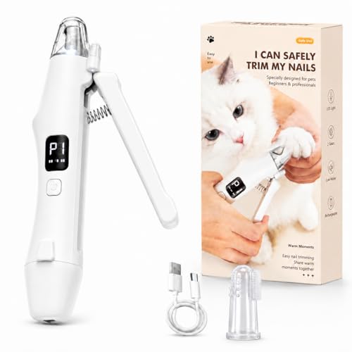 AMYJOY 2-in-1 Cat Nail Clippers & Dog Nail Clippers with Grinder, Pet Nail Trimmer for Small Medium Large Dogs and Cats, Dual LED Lights, 6000 RPM Quiet USB Rechargeable Grinder with Safety Guard