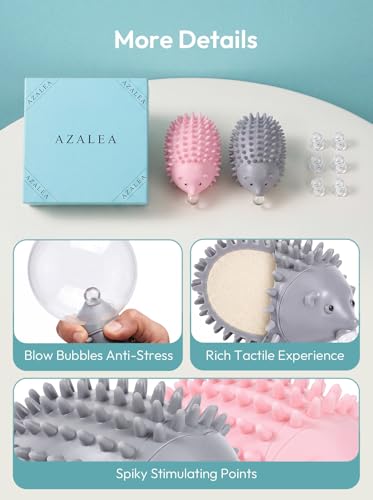 AZALEA Hedgehog Squeeze Toys, 2 Pack Spiky Fidget Stress Balls for Ages 12+ | Includes 2 cute spiky hedgehog squeeze toys with 15LB and 25LB resistance for fidget play, sensory fun, desk breaks and gifts