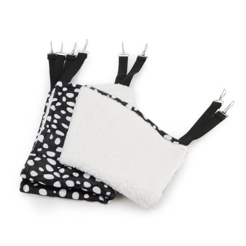 Wontee 2 Pack Small Animal Hammock Soft Fleece Sleeping Bed for Mice Rat Chinchilla Guinea Pig Ferret Kitten Cat Rabbit (S: 10.6x10.6inch, Black White Dot) - size: S 10.2" x 10.2"