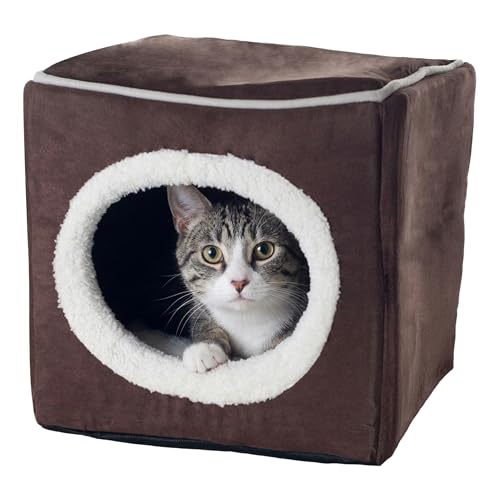 Cat House - Indoor Bed with Removable Foam Cushion - Cat Cave for Puppies, Rabbits, Guinea Pigs, and Other Small Animals by PETMAKER (Dark Brown) 13x13.5x12" - color: Dark Brown