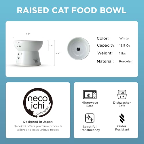 Necoichi Ceramic Raised Cat Food Bowl, Whisker-Friendly (Cats, Large Flat) - color: Cat, size: Large