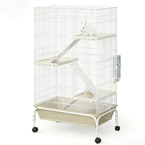4-Tier Metal Small Animal Cage with Wheels, Removable Ramps, Water Bottle & Food Bowl,47" h Large Critter Nation Cage for Guinea Pigs, Rabbits, Ferrets, Chinchillas, Rats, Squirrels - size: 47"H