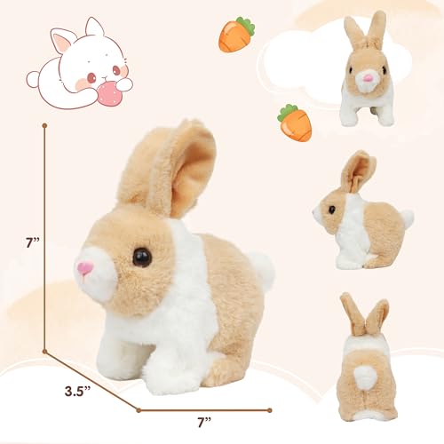 Easfan Walking Bunny Rabbit Electronic Plush Toy Gift for Kids 7" | Interactive pet with hopping ears & movements, Easter birthday holiday gift, for girls toddlers - style: Bunny_White_Beige
