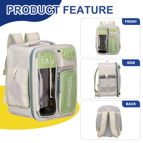 Pet Backpack Carrier, Portable and Ventilated, Oxford Cloth, Dogs Cats and Small Animal Travel Bag 12.99" Up to 16.5 Lbs, (Green), Intended for Hiking/Camping/Traveling - color: Green