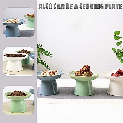 Extra Wide 6.1" Ceramic Raised Cat Food Bowl, Shallow Elevated Pet Feeder for Food Feeding, Anti Vomiting Whisker Fatigue Bowls for Cat Puppy, Blue - color: Blue-Shallow