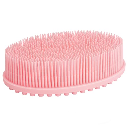 DNC Exfoliating Silicone Body Scrubber Shower Bath Body Brush Easy to Clean, Lathers Well, Eco Friendly (Pink) - color: Pink