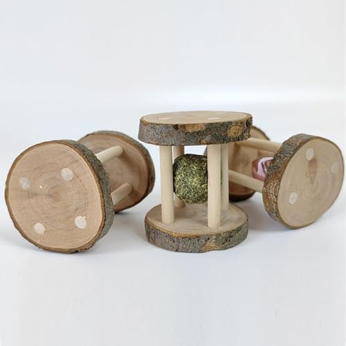 BWESOO Hamster Rabbit Chew Toy Natural Wooden Play Toy, Wood Teeth Grinding Toy with Bell for Parrot, Rabbit, Chinchilla, Guinea Pig, Hamster Small Animals Toys for Pet Supplies