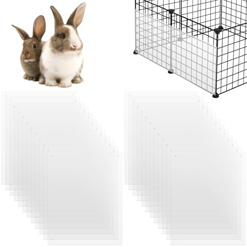 24 Pcs Pet Cage Liner Panels, 10 x 8.2 Rabbit Cage Urine Guards, Clear Plastic Splash Guards, Flexible Habitat Protective Sheets for Rabbits, Guinea Pigs, Hamsters, Small Animals