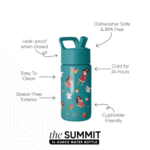 Simple Modern Disney Moana Kids Water Bottle & Toddler Cup | 14oz | Insulated Stainless Steel Moana Toddler Water Bottle, Kids Tumbler with Straw | Spill Proof for School, Girls, Boys - color: Disney-Moana Oceana, size: 14 Ounces
