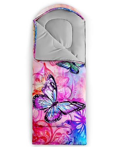 QOOMO Axolotl Cute Camping Sleeping Bags,3 Season Warm & Cool Weather,Lightweight,Waterproof Sleeping Bags for Adults & Kids,Traveling,and Outdoors - color: Beautiful Blue Butterfly