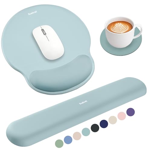 Mouse Pad and Keyboard Wrist Rest, 3-in-1 Gel Memory Foam Ergonomic Mouse Pad with Wrist Rest Set, Gaming Mousepad Arm Cushion Support for Computer Office Desk Accessories Cute, Seafoam Blue - color: Seafoam Blue