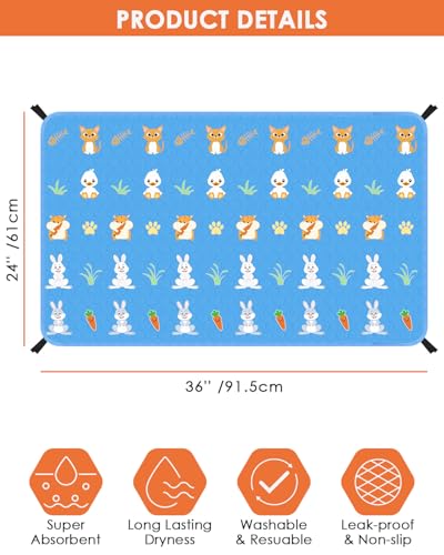Bissap 2 Packs Guinea Pig Cage Liners, 24''X36'' Washable Guinea Pig Pee Pads Non Slip Reusable Fast and Super Absorbent Bedding for Small Animals Rabbit Hamster Chinchillas Rat - Blue - color: Blue, size: 24''x36''