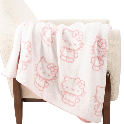 Jay Franco Sanrio Hello Kitty Cute Fluffy Throw Blanket - Reversible 50x60 | Cozy Feather Knit, Super Soft Checkered Pink Kawaii, Lightweight, Machine Washable for Couch, Sofa, Bed (Officially Licensed) - color: White - Hello Kitty