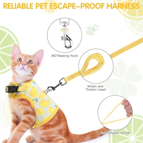 BINGPET Cat Harness and Leash Set Escape Proof for Walking,Step-in Harness with Lightweight Soft Breathable Mesh,Adjustable Easy Control Harness (Sunshine Citrine, M(Chest:10.5-13.5")) - color: Lemon, size: Medium
